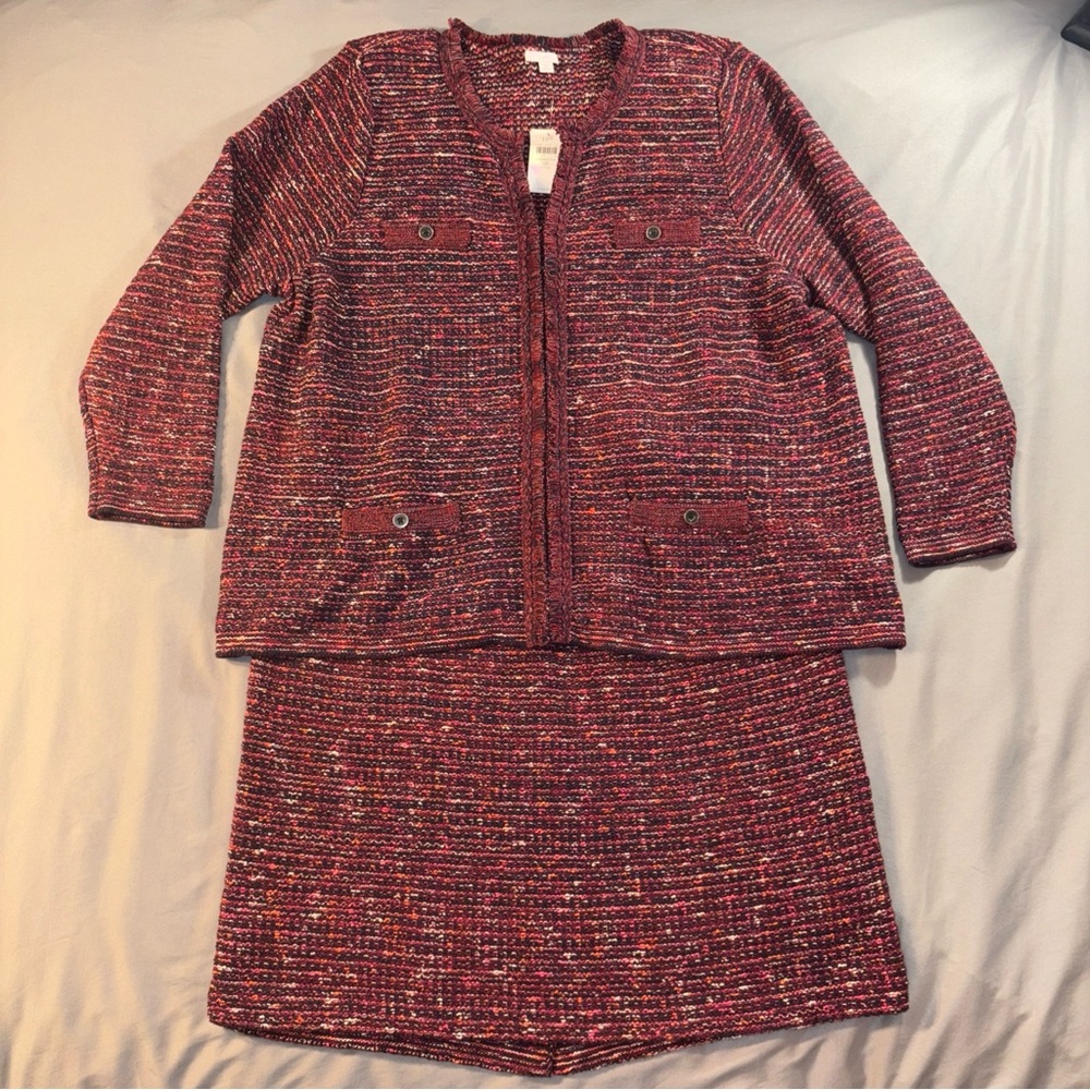 J Jill Jacket Skirt Set Womens Sz 3X Craberry Knit Office Career Textured NWT